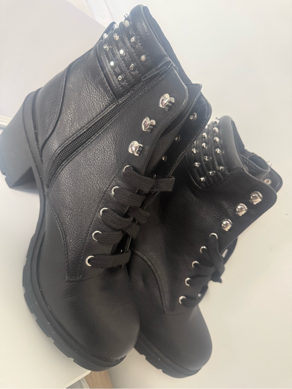 NOBO Black Studded Lace-Up Combat Boots